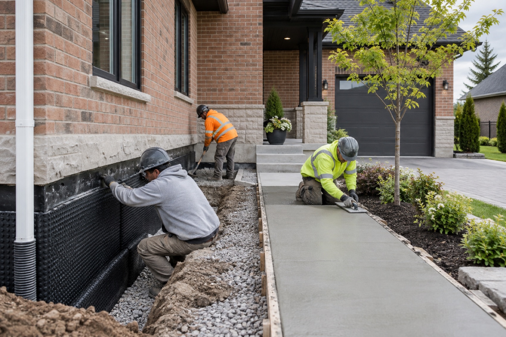 Residential exterior waterproofing, concrete and landscaping work